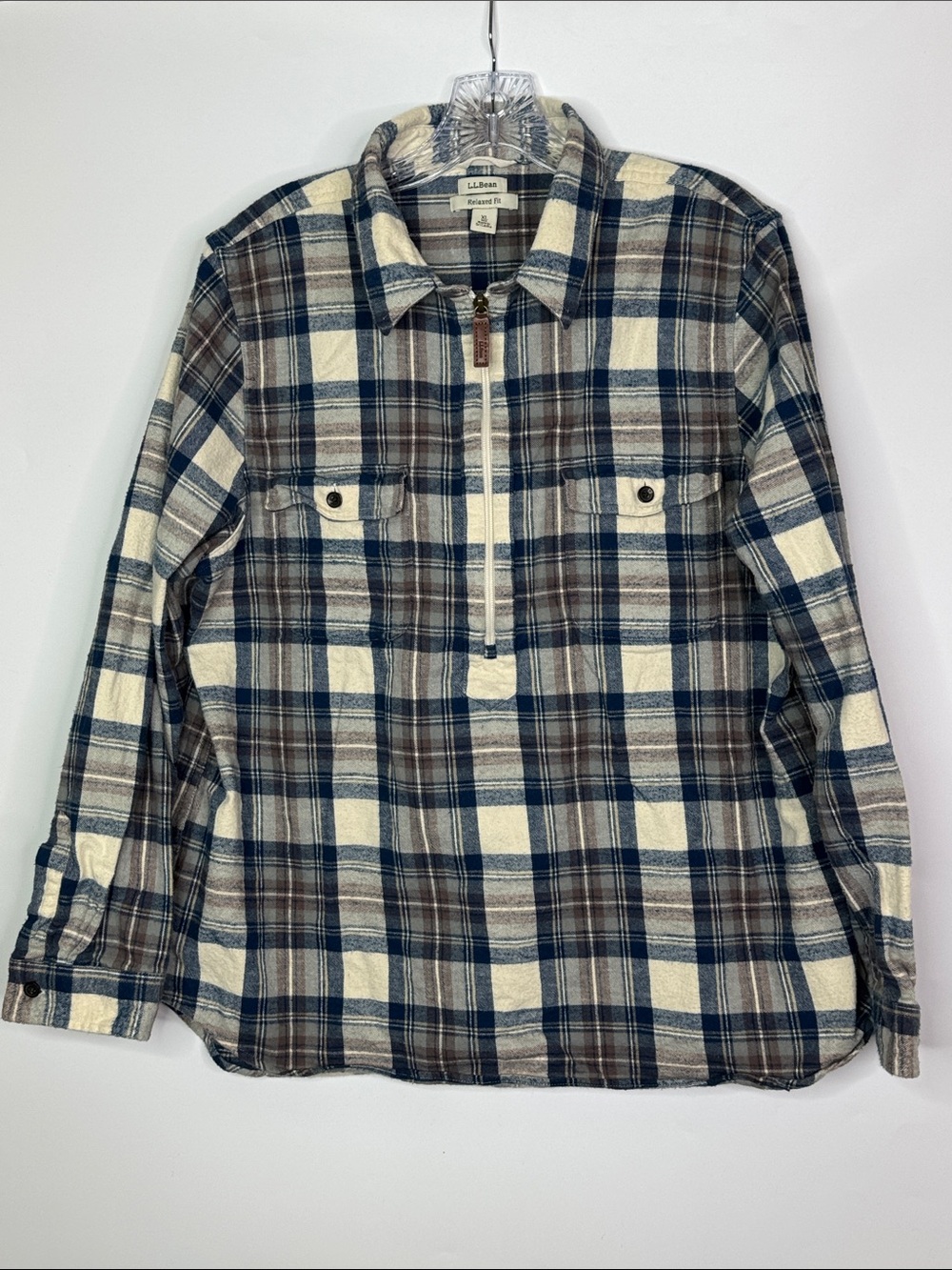 L.L. Bean Relaxed Fit Scotch Plaid 1/4 Zip Flannel Shirt